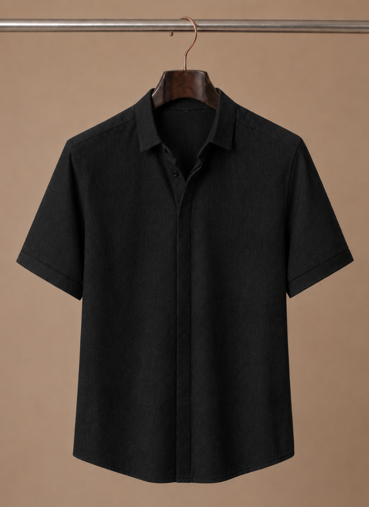 Herre Kortærmet Linned Look Bomuldsskjorte – Smart Casual | Areleon