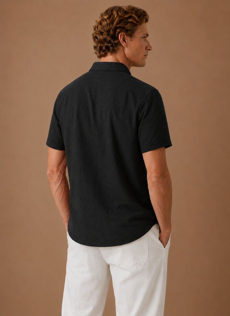 Herre Kortærmet Linned Look Bomuldsskjorte – Smart Casual | Areleon