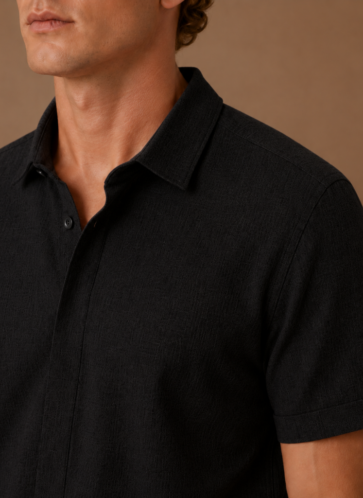 Herre Kortærmet Linned Look Bomuldsskjorte – Smart Casual | Areleon