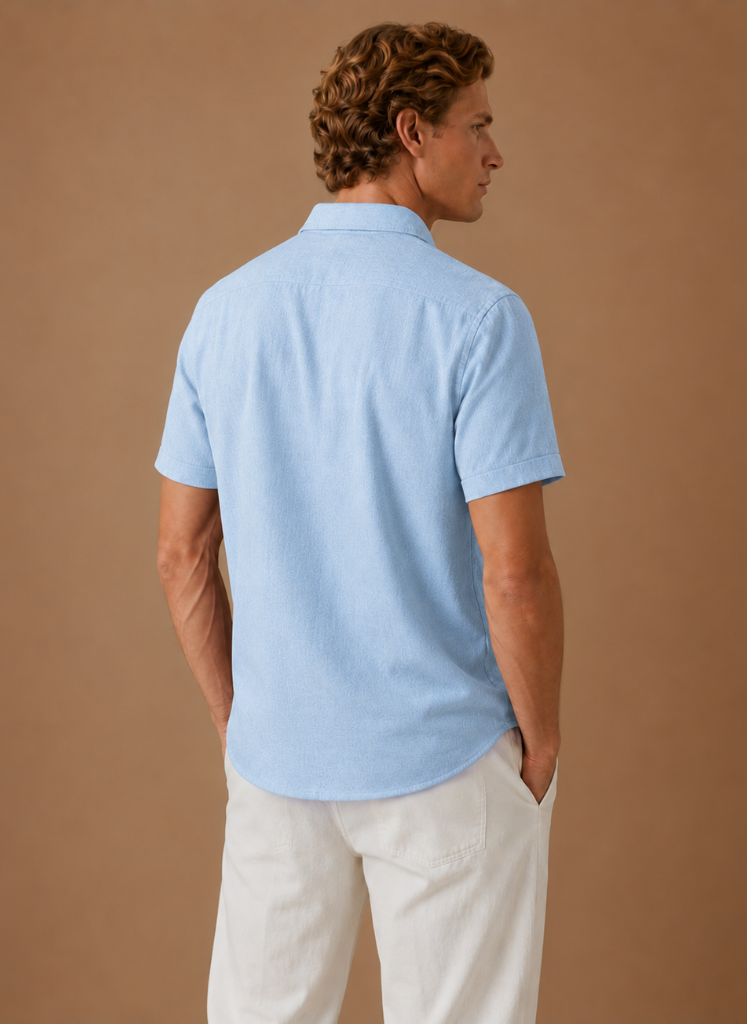 Herre Kortærmet Linned Look Bomuldsskjorte – Smart Casual | Areleon