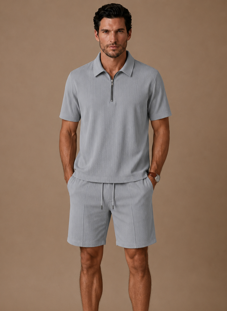 Herre Matchende Polo & Shorts Sæt – Sommer Ribbet | Areleon