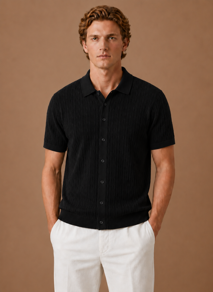 Mænds Tekstureret Polo T-shirt – Åndbar Smart Casual | Areleon