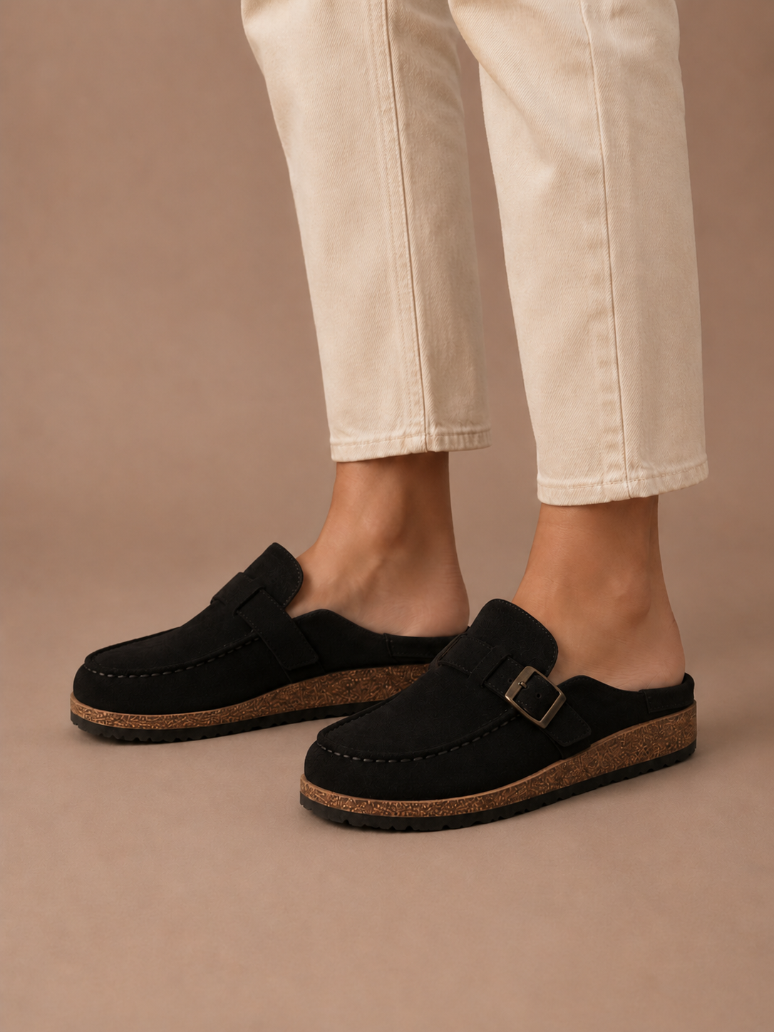 Kvindernes Suede Mule Clogs – Spænde Detalje Slip-On | Areleon