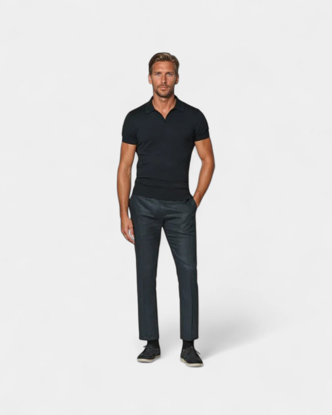 Herre Slim Fit Polo T-Shirt Kort Ærme Letvægts Åndbar Elegant Smart Casual Fitted Top