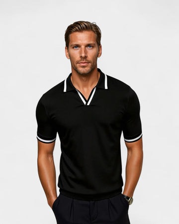 Herre Polo Shirt med Kontrastkrave Korte Ærmer Letvægts Åndbar Stilfuld Smart Casual Moderne Fit Top