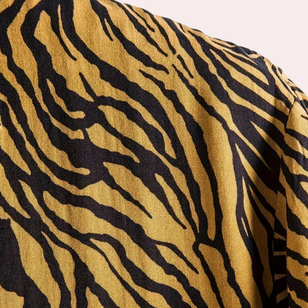 Herre Tigerprint Kortærmet Skjorte Dristigt Mønster Afslappet Pasform