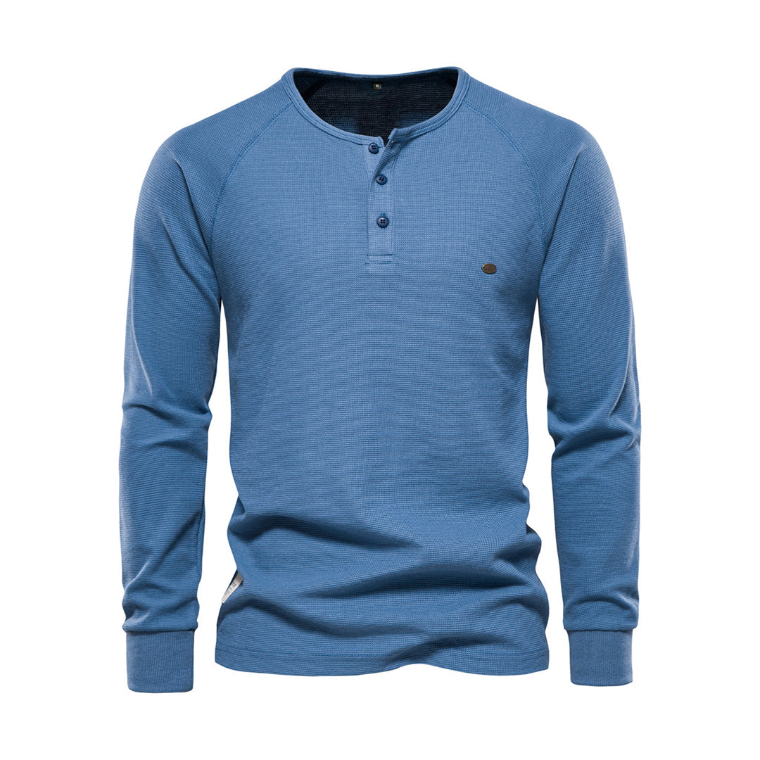 Herre Langærmet Henley Skjorte Waffle Struktur Casual Fit