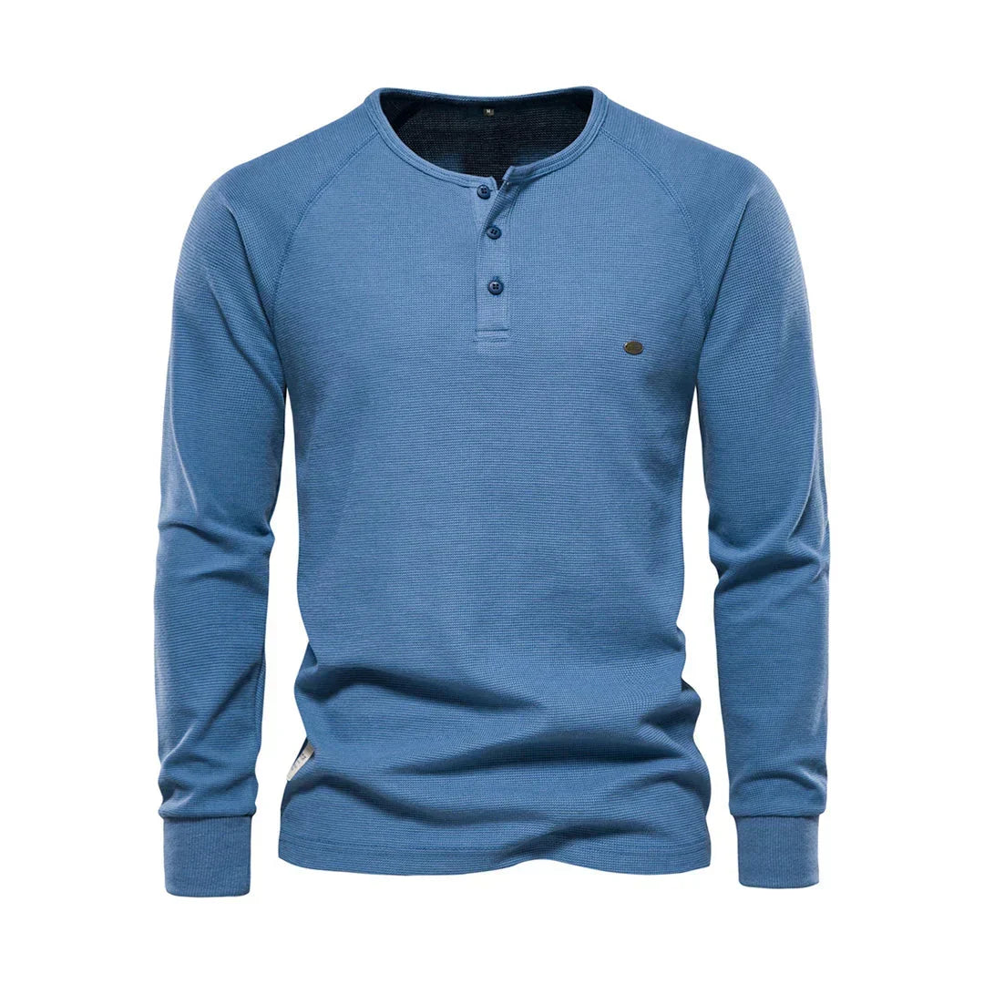 Herre Henley Skjorte Langærmet Knapkrave Casual Top