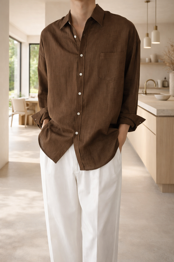 Herre Linned Blend Langærmet Skjorte Casual Knap Front