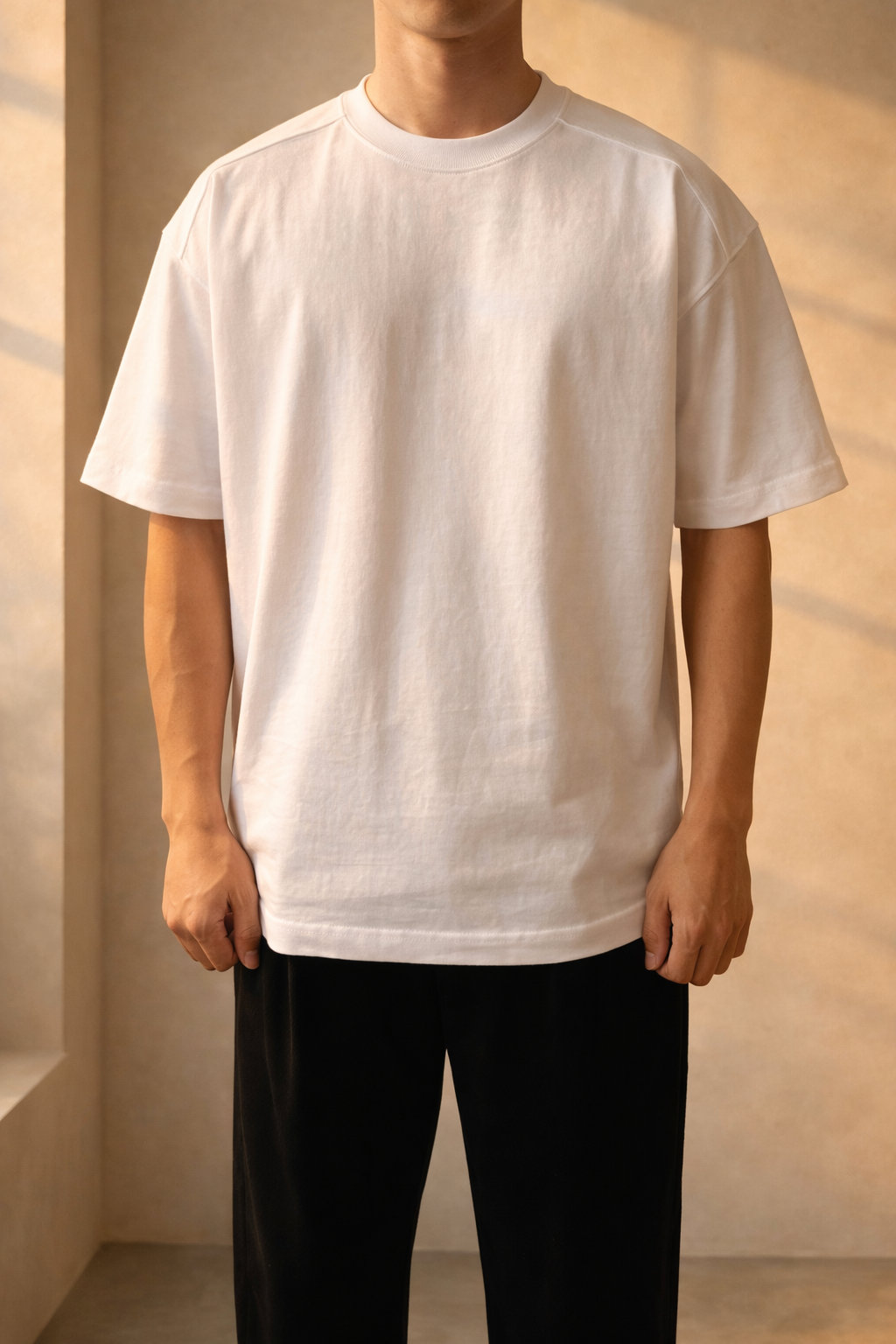 Herre Oversized Bomulds Crew Neck T-Shirt Afslappet Casual Wear