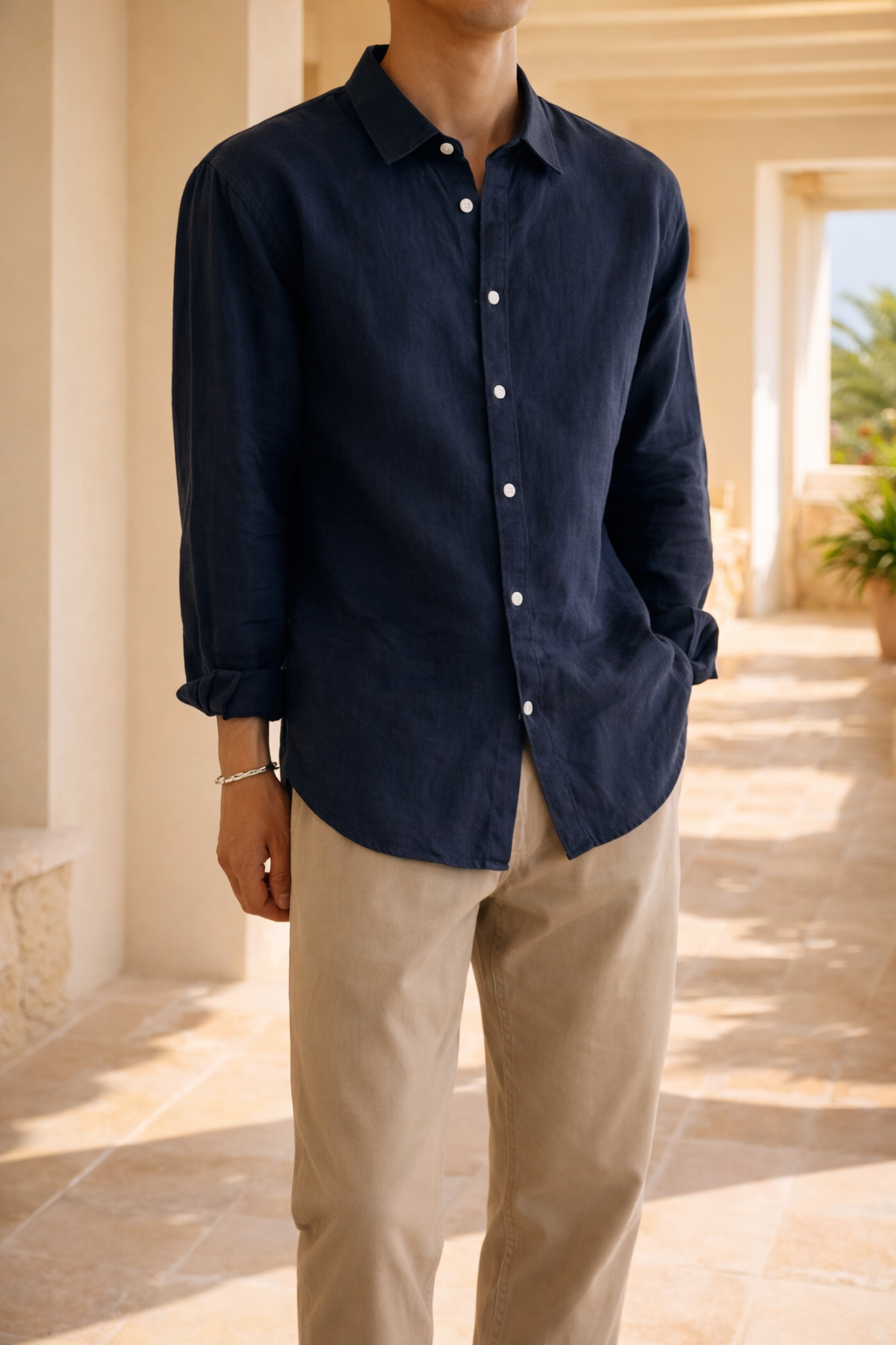 Herre Linned Knap Skjorte Afslappet Smart Casual Stil