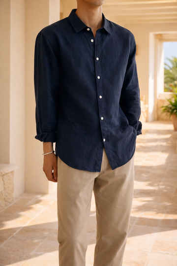 Herre Linned Knap Skjorte Afslappet Smart Casual Stil