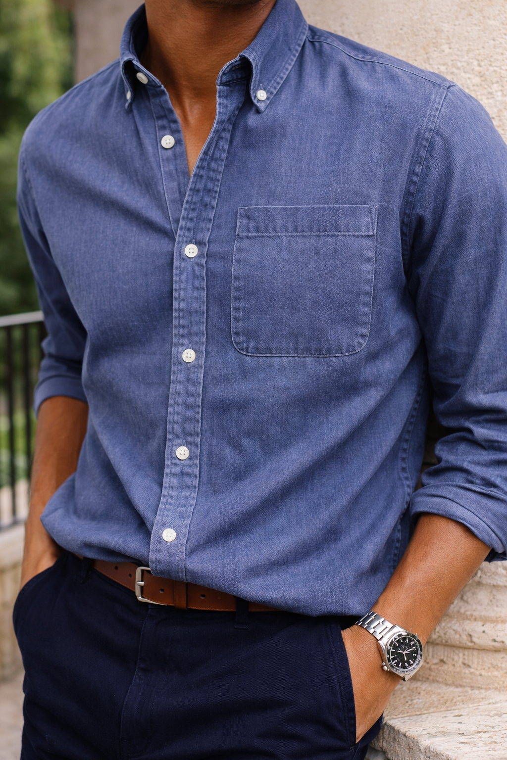 Herre Cotton Button Down Skjorte Hverdag Smart Casual