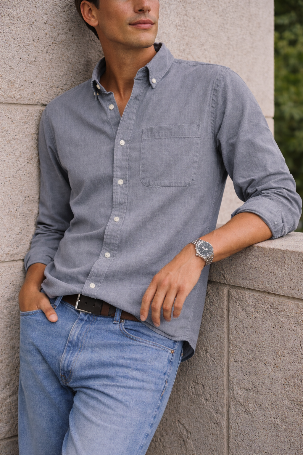Herre Cotton Button Down Skjorte Hverdag Smart Casual