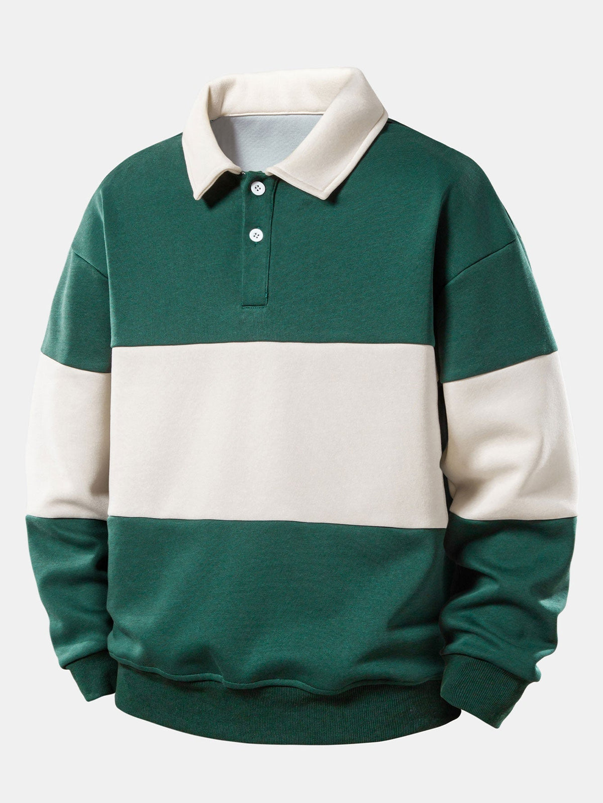 Herre Cotton-Blend Polo Sweatshirt – Struktureret Langærmet Casual Lag