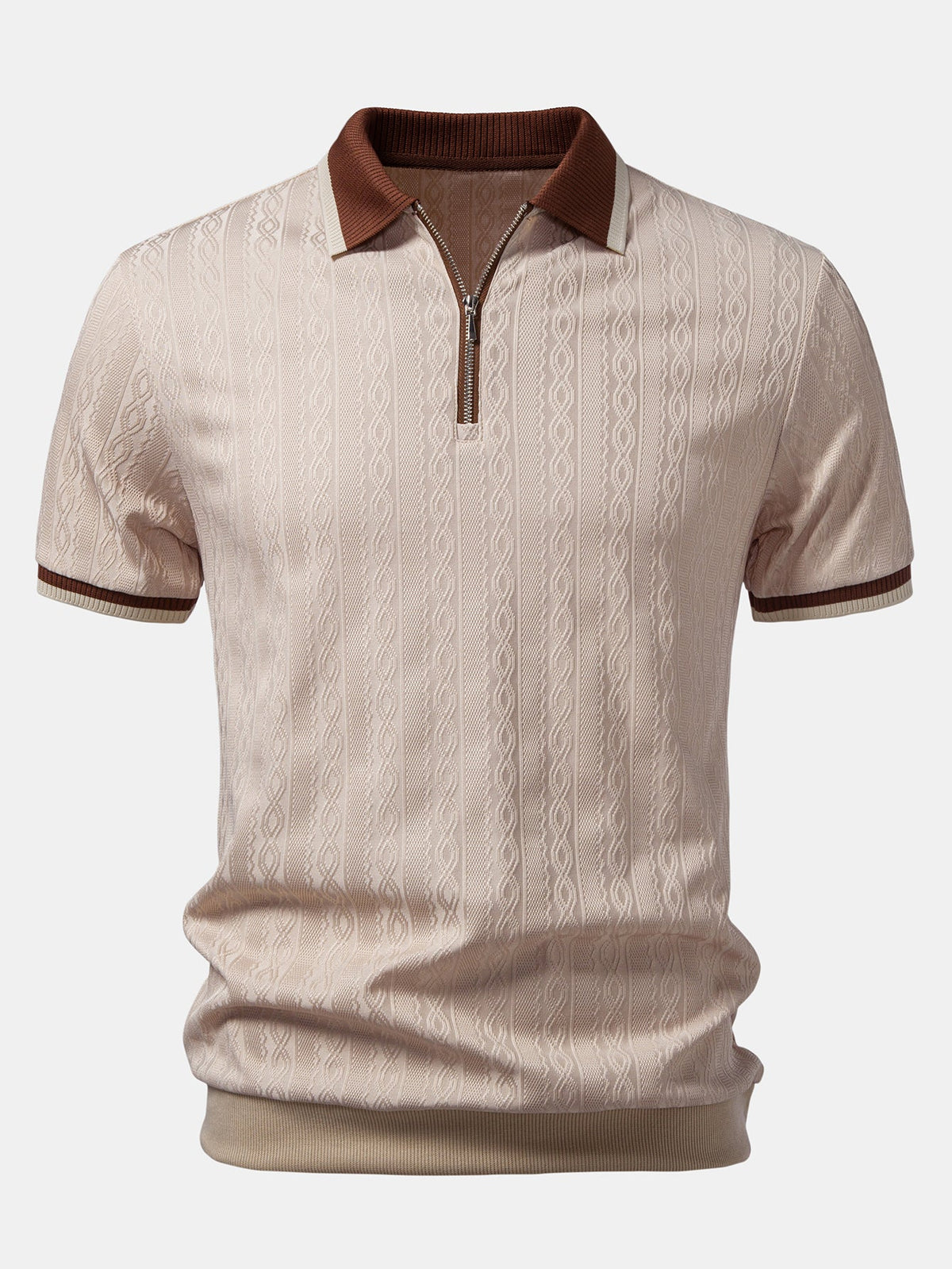 Herre Textured Knit Polo Quarter Zip Skræddersyet Pasform
