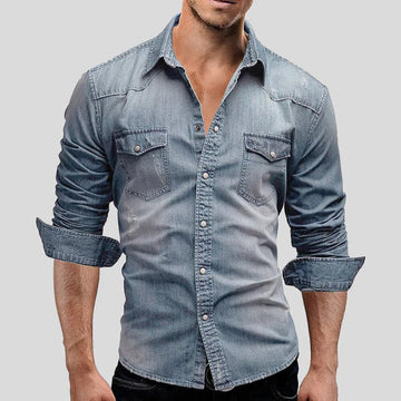Herre Denim Skjorte – Slim Fit Langærmet Stilig Casual Klassisk Knappet Overskjorte