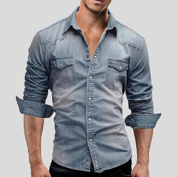 Herre Denim Skjorte – Slim Fit Langærmet Stilfuld Casual Klassisk Knappet Overskjorte
