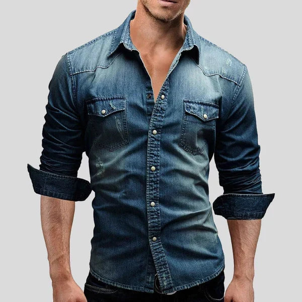 Herre Denim Skjorte – Slim Fit Langærmet Stilfuld Casual Klassisk Knappet Overskjorte