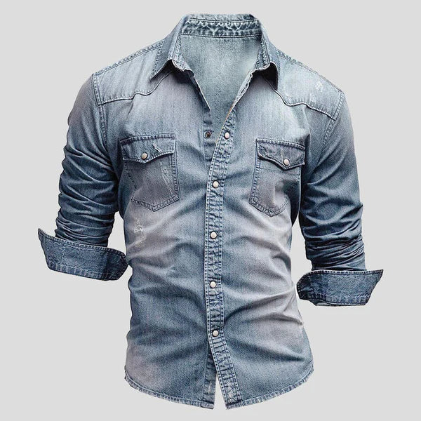 Herre Denim Skjorte – Slim Fit Langærmet Stilig Casual Klassisk Knappet Overskjorte