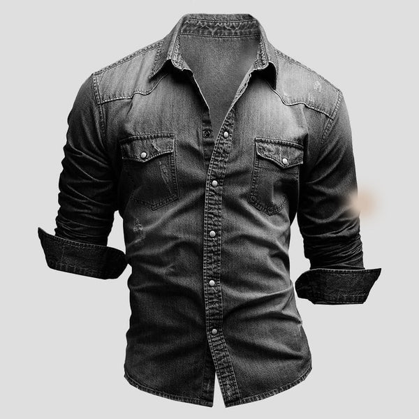 Herre Denim Skjorte – Slim Fit Langærmet Stilfuld Casual Klassisk Knappet Overskjorte
