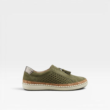 Kvinders Suede Slip On Trænere – Perforeret Frynse Behagelige Hverdags Sneakers