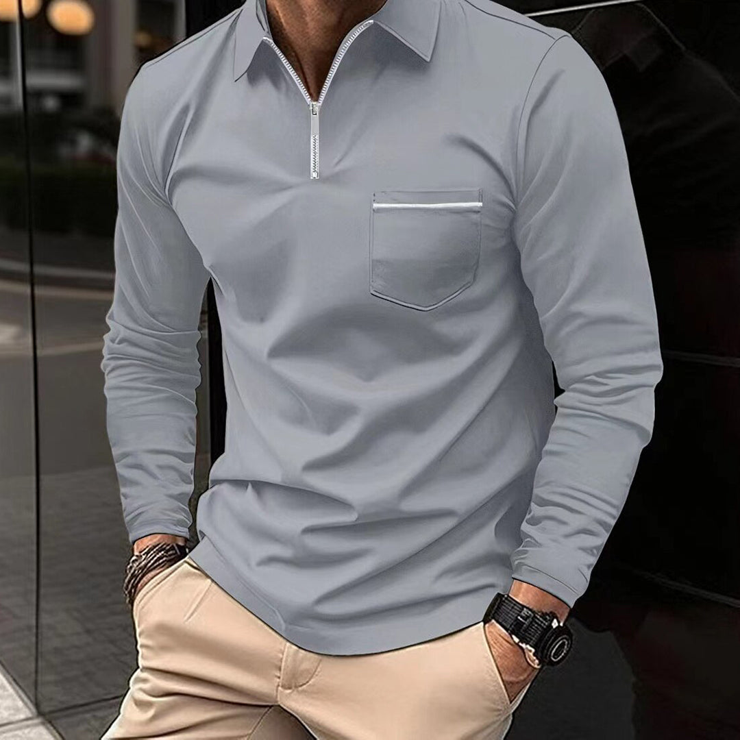 Herre Langærmet Polo T-shirt – Varm Behagelig Åndbar Stilfuld Smart Casual Hverdags Fit