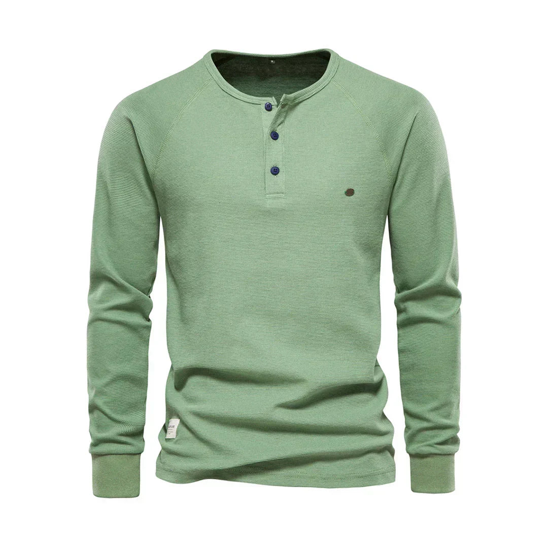 Herre Henley Skjorte Langærmet Knapkrave Casual Top