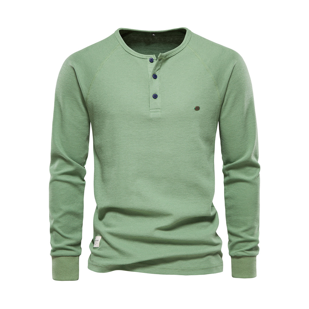Herre Langærmet Henley Skjorte Vaffelmønster Casual Fit