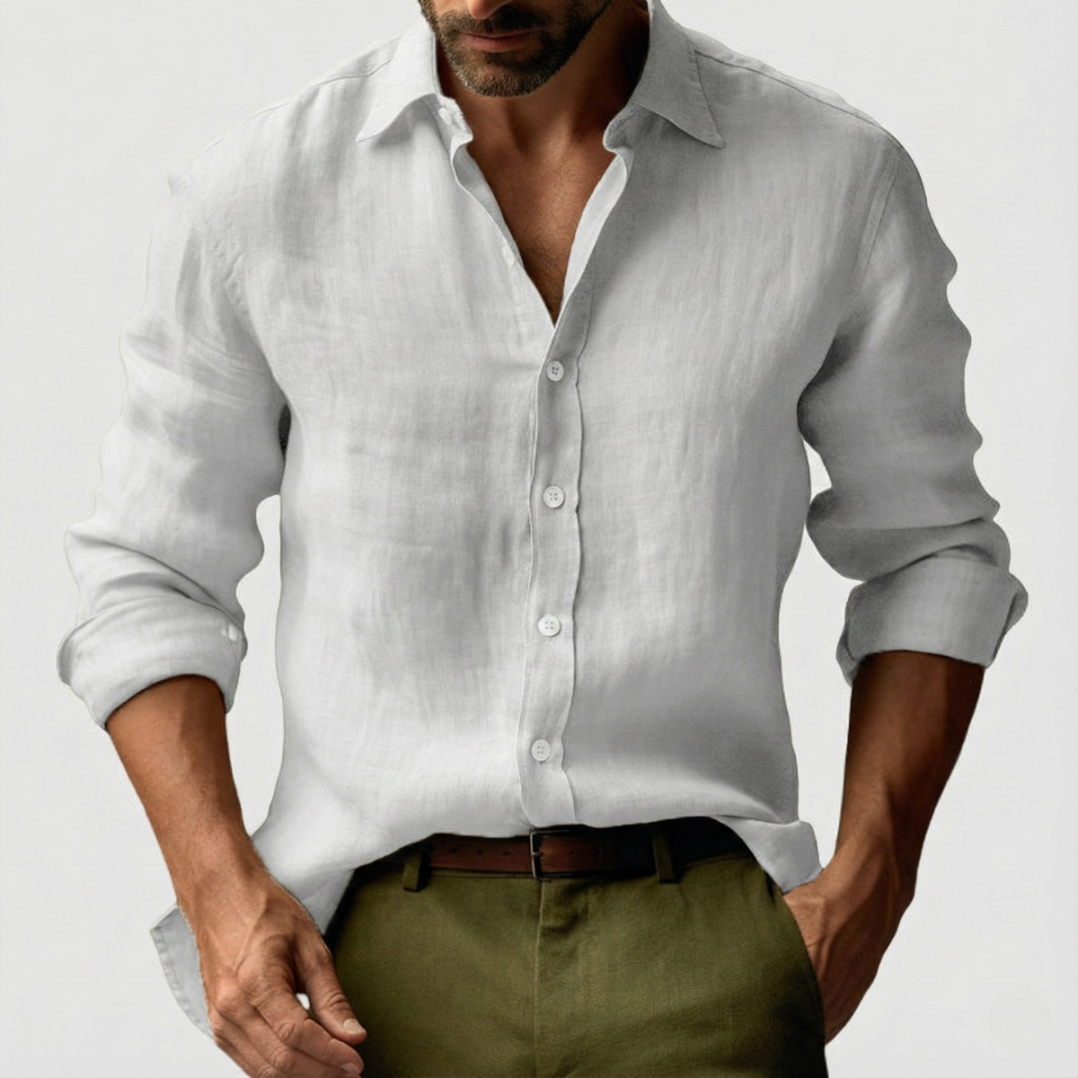 Herre Vintage Inspireret Langærmet Skjorte – Afslappet Button-Up Stil til Sommer