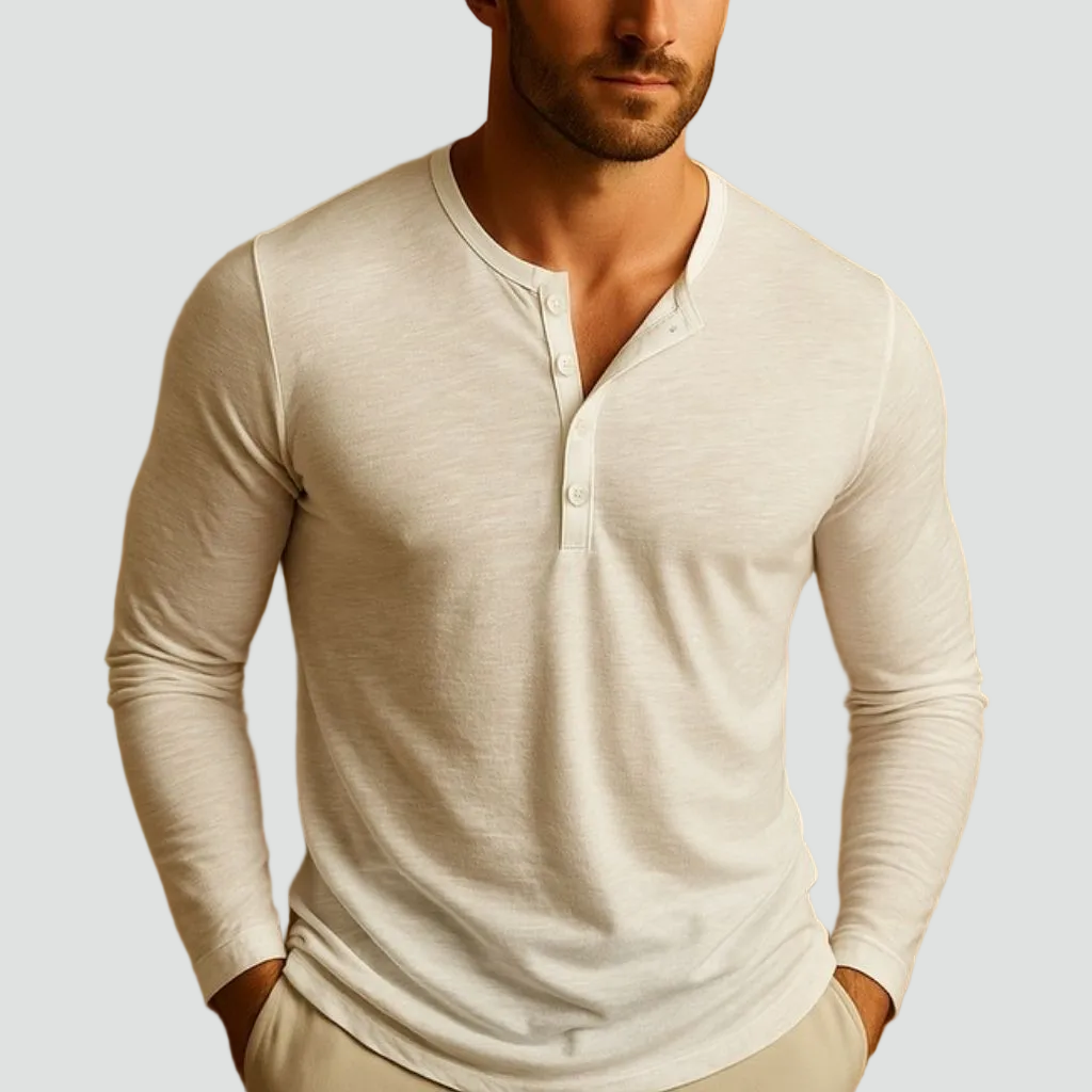 Herreslimfit langærmet Henley casual skjorte