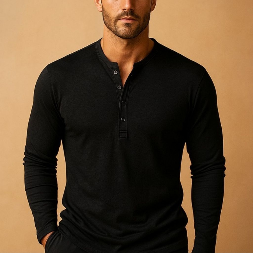 Herreslimfit langærmet Henley casual skjorte
