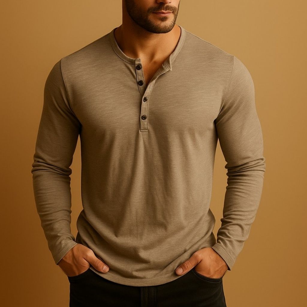 Herreslimfit langærmet Henley casual skjorte