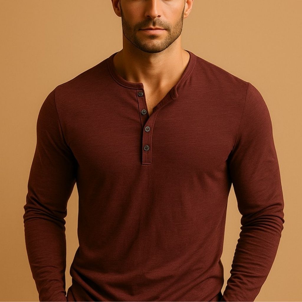 Herreslimfit langærmet Henley casual skjorte