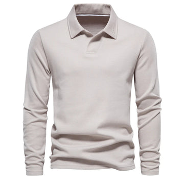 Herre Langærmet Strikket Polo T-Shirt – Forfinet Åben Krave Top til Kontor og Smart Casual Brug