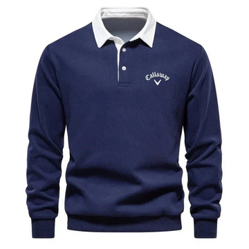 Herre Cotton Blend Polo Sweater med Kontrastkrave – Åndbar Slim-Fit Strik til Smart Casual Brug