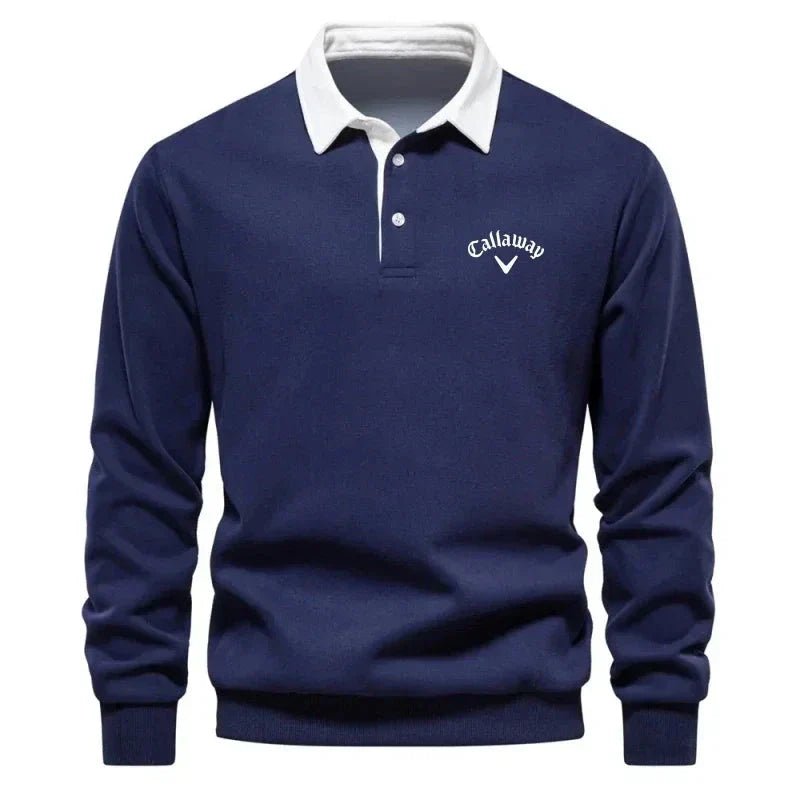Herre Cotton Blend Polo Sweater med Kontrastkrave – Åndbar Slim-Fit Strik til Smart Casual Brug