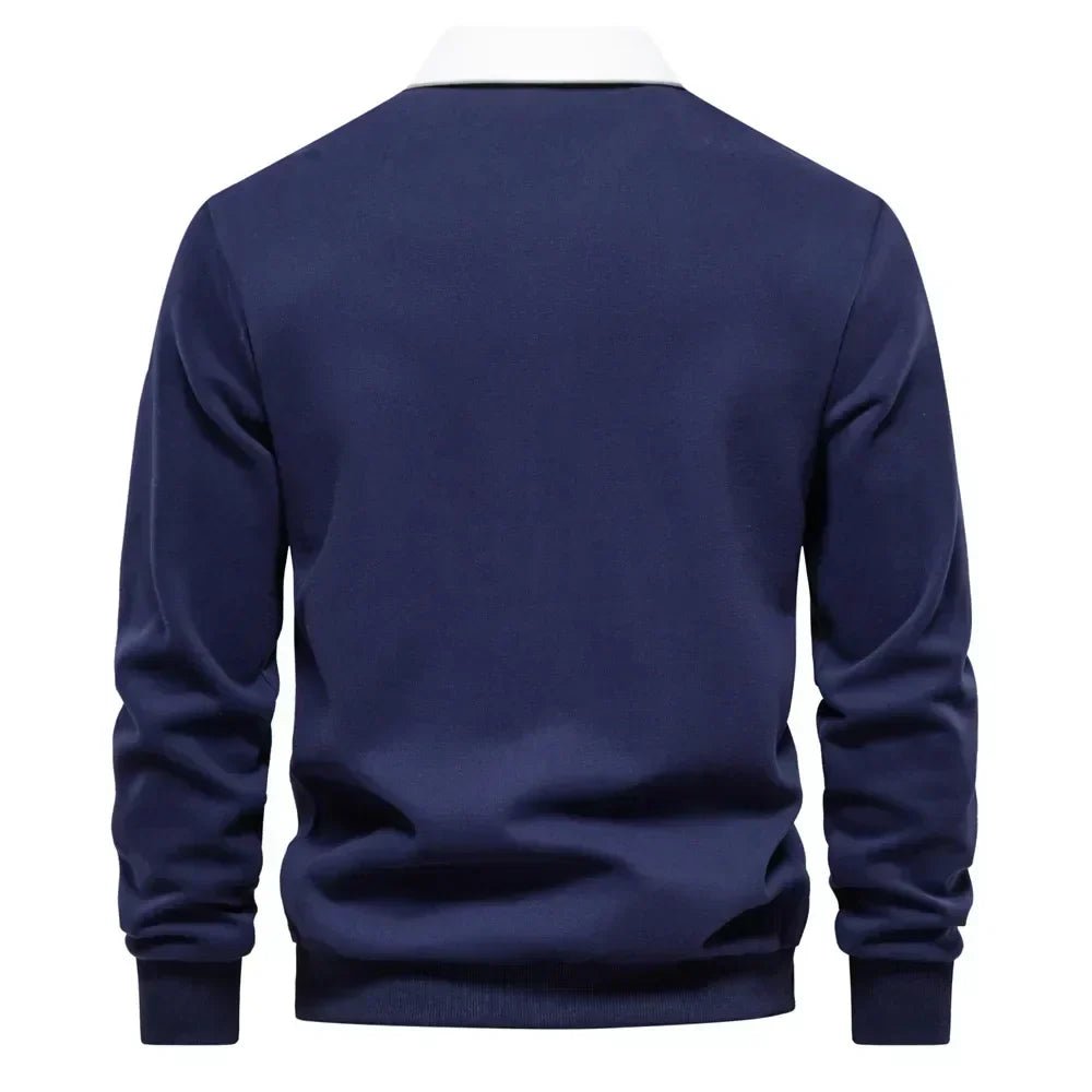 Herre Cotton Blend Polo Sweater med Kontrastkrave – Åndbar Slim-Fit Strik til Smart Casual Brug