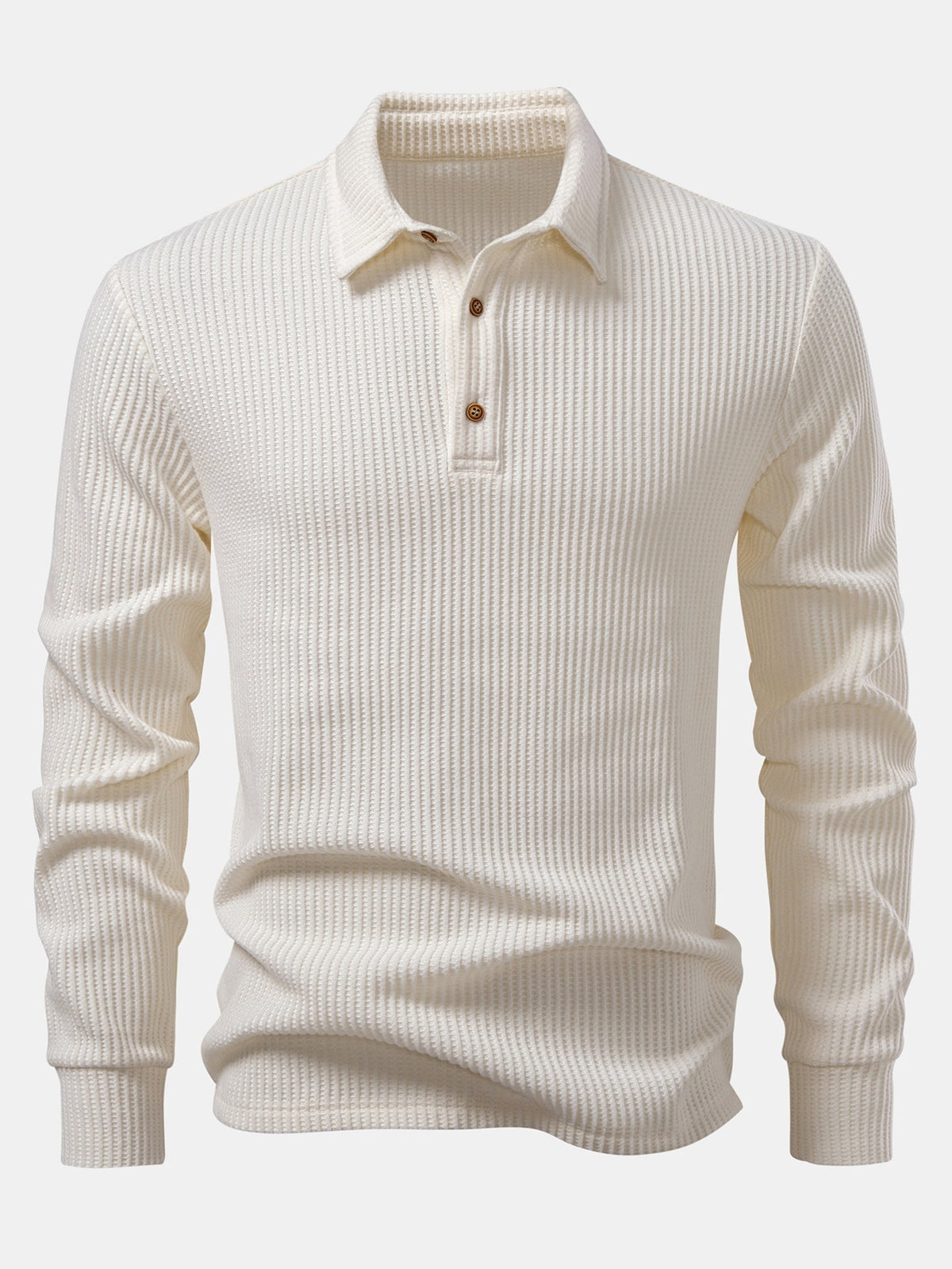 Herre Waffle Polo Skjorte med Lange Ærmer – Tekstureret Smart Casual Lag