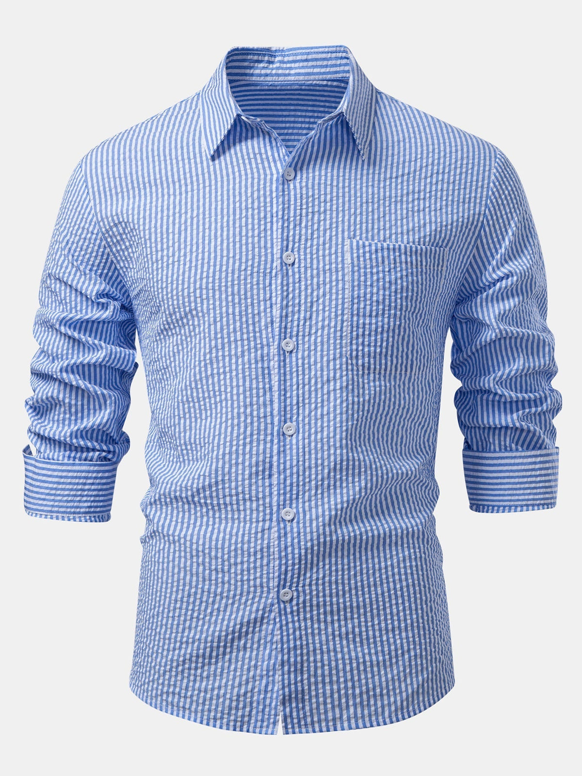 Herre Seersucker Button-Up Skjorte – Regular Fit Smart Casual Lag for Arbejdsdage og Weekender