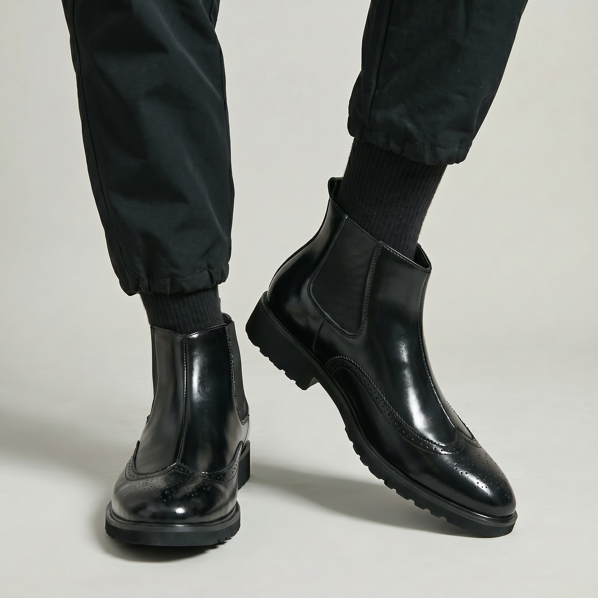 Herre Brogue Chelsea Støvler – Wingtip Slip On Smart Casual Støvler