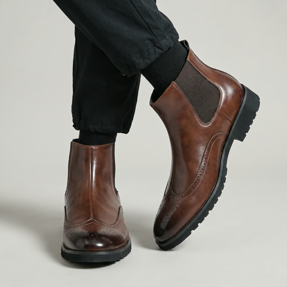 Herre Brogue Chelsea Støvler – Wingtip Slip On Smart Casual Støvler