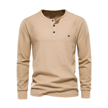 Herre Langærmet Henley Skjorte Vaffelmønster Casual Fit