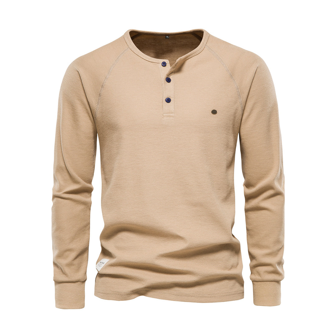 Herre Langærmet Henley Skjorte Waffle Struktur Casual Fit