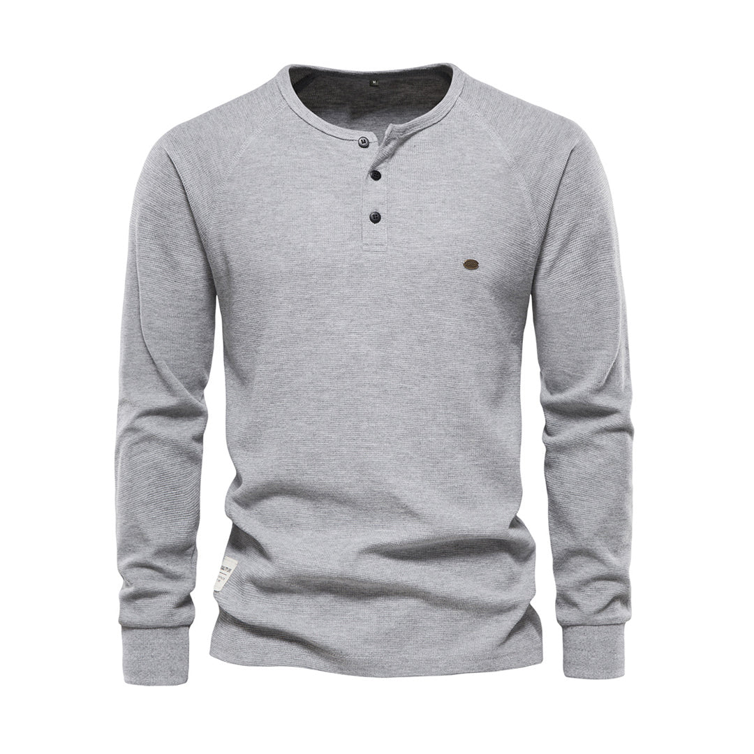 Herre Langærmet Henley Skjorte Vaffelmønster Casual Fit