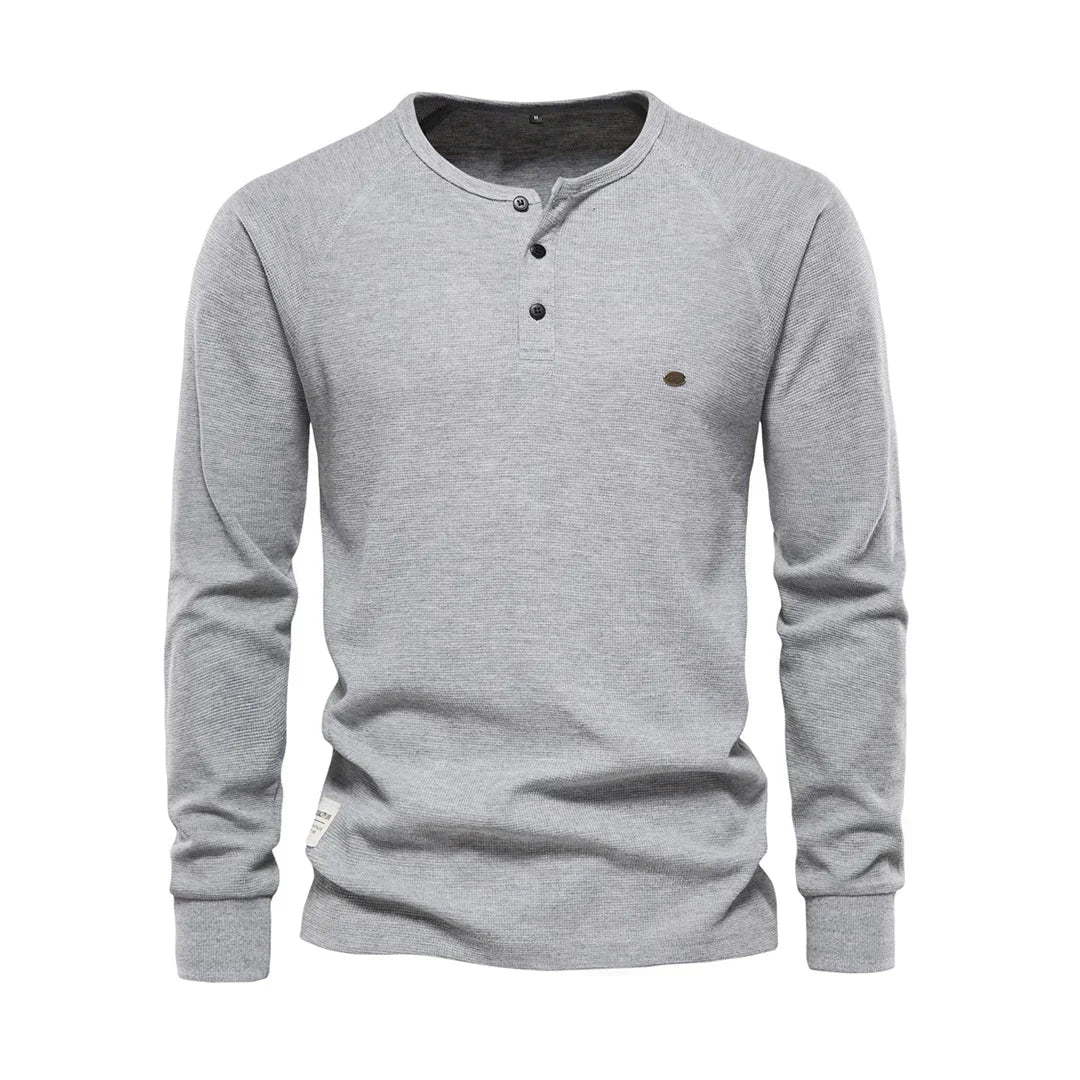 Herre Henley Skjorte Langærmet Knapkrave Casual Top