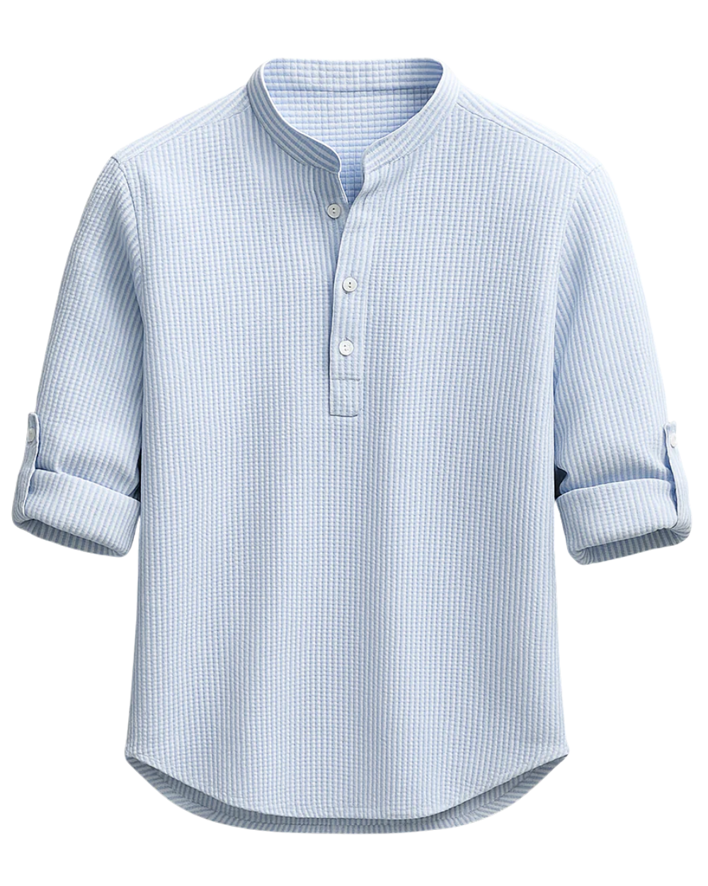 Herre Cotton Grandad Krave Skjorte – Tekstureret Halv-Knap Stil med Rulle-Tab Ærmer til Smart Casual Brug