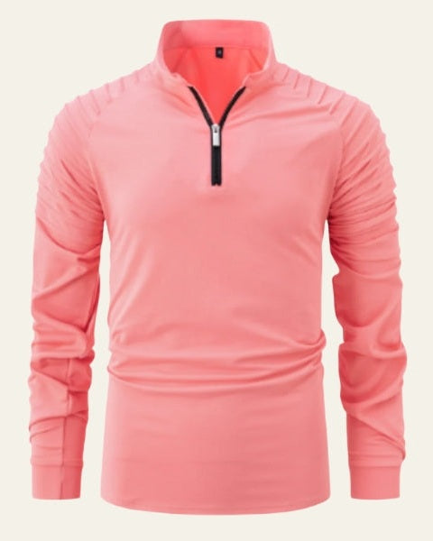 Herres langærmet polo med kvart lynlås – Slim smart-casual stil til efterår og vinter
