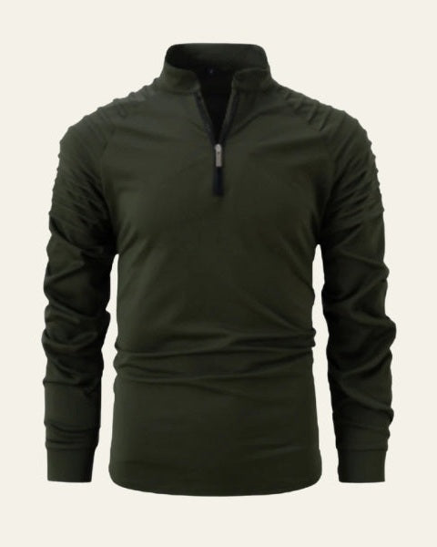 Herres langærmet polo med kvart lynlås – Slim smart-casual stil til efterår og vinter