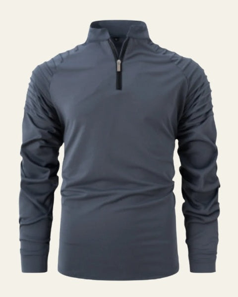 Herres langærmet polo med kvart lynlås – Slim smart-casual stil til efterår og vinter